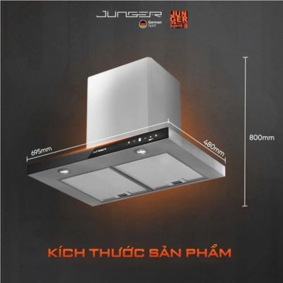 Kích thước máy hút mùi áp tường Junger HRJ-701 Silver